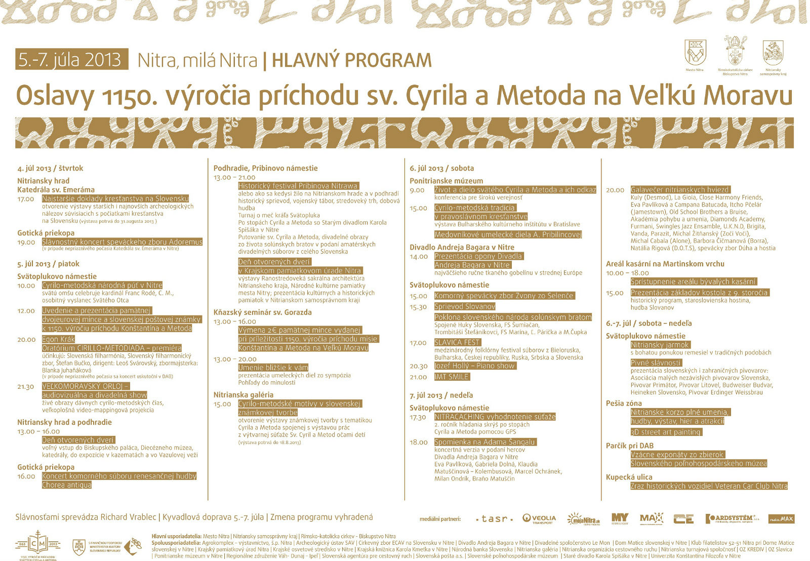 Cyrilo-metodské slávnosti Nitra 2013, program