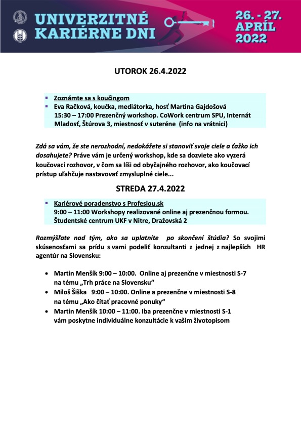 Univerzitné kariérne dni 2022 na UKF a SPU v Nitre