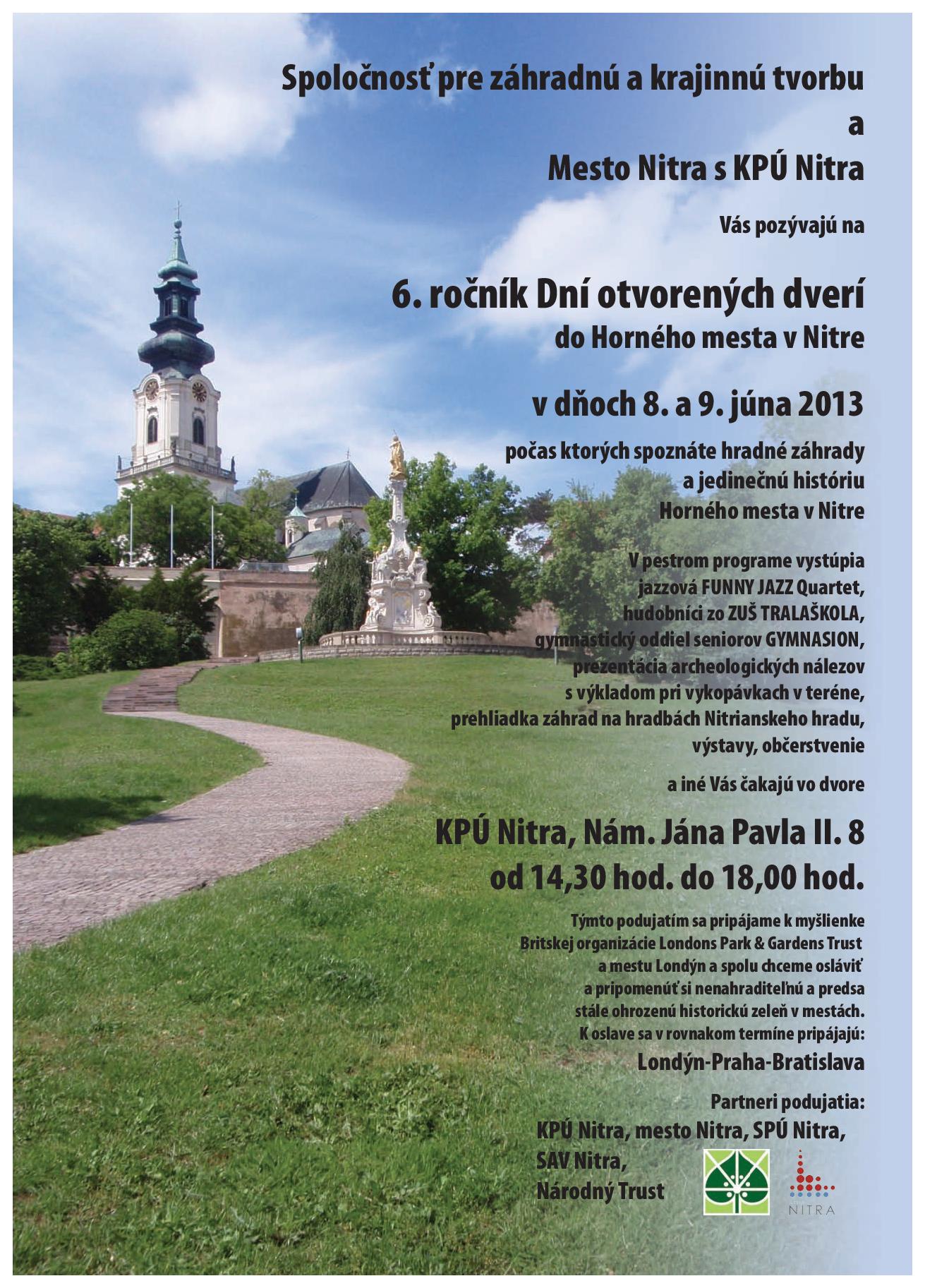 Otvorené záhrady Horného mesta Nitra 2013, plagát