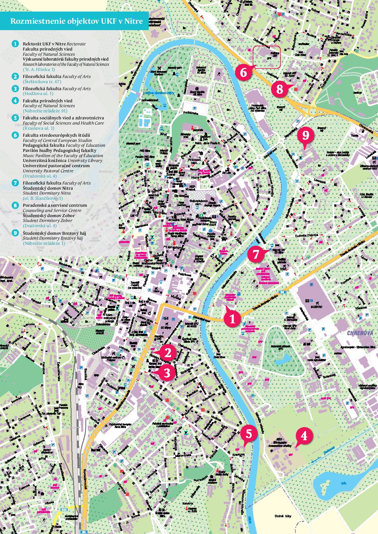 UKF Nitra mapa objektov