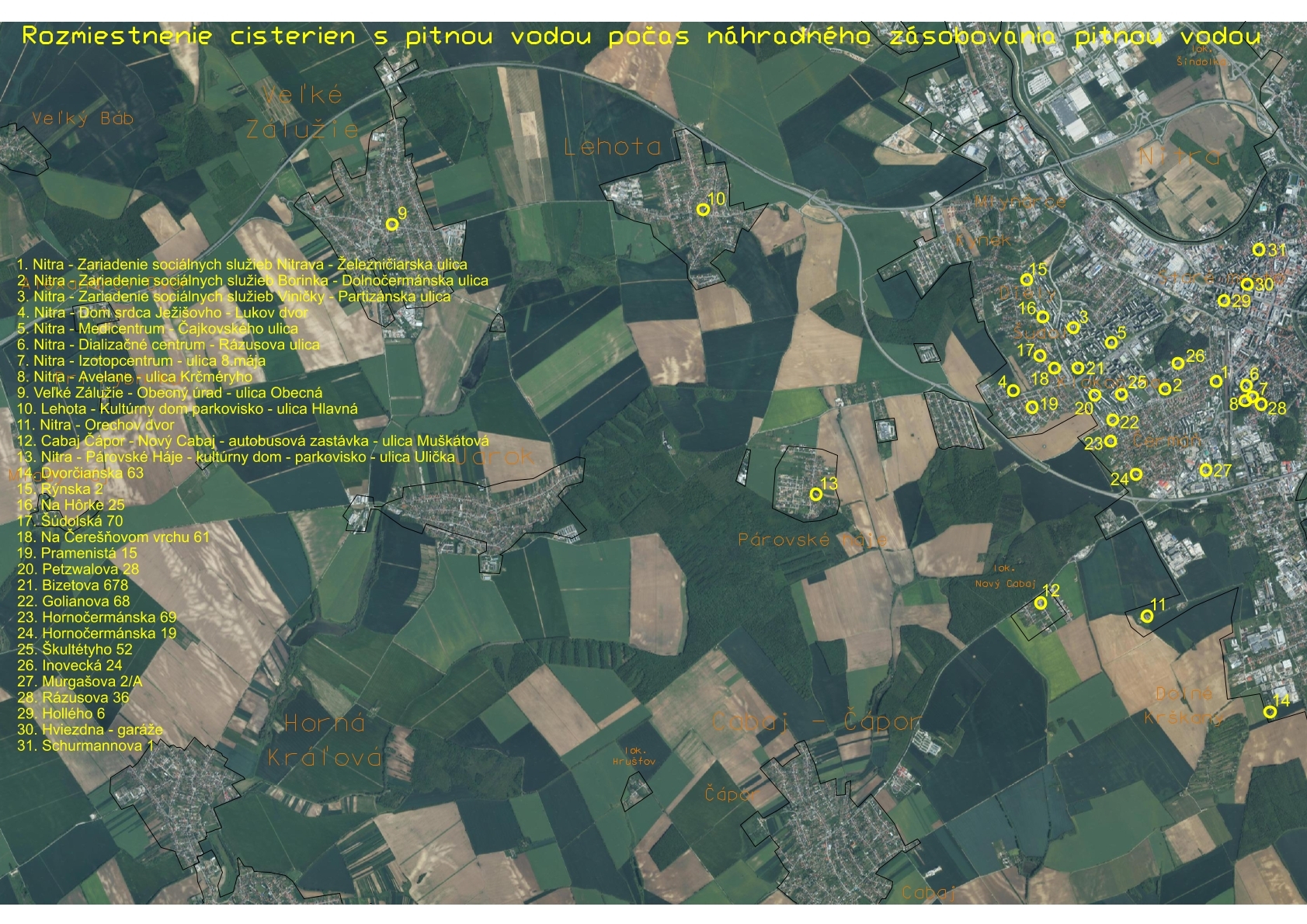Cisterny Nitra rozmiestnenie