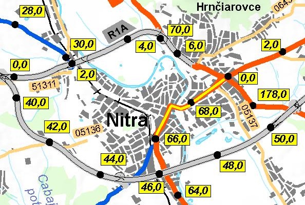 Nehodový úsek Nitra mapa